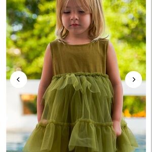 Girls Olive Green Tulle Tiered Casual Dress